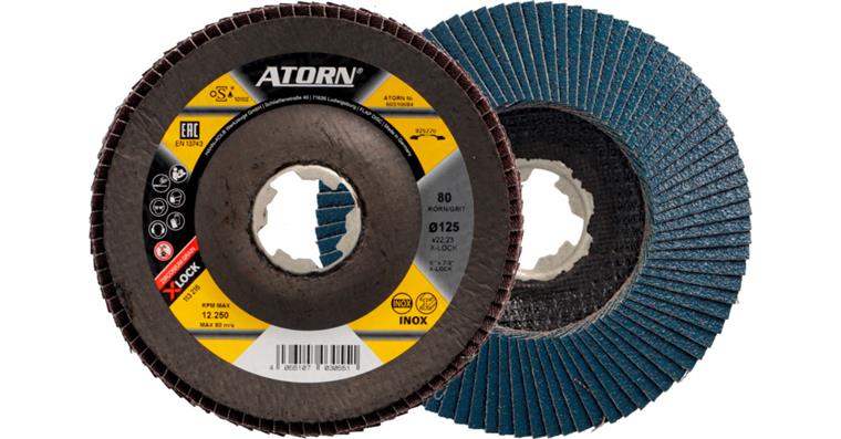 ATORN Fächerschleifscheibe X-LOCK Durchmesser 125 mm, Zirkon, Korn 80, schräg