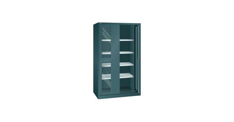 1085187103 Schwerlastschrank mit 2 Sichtfenster-Einschwenktüren 1146x690x1950mm RAL 7016