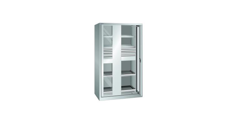 1085187108 Schwerlastschrank mit 2 Sichtfenster-Einschwenktüren 1146x690x1950mm RAL 7035
