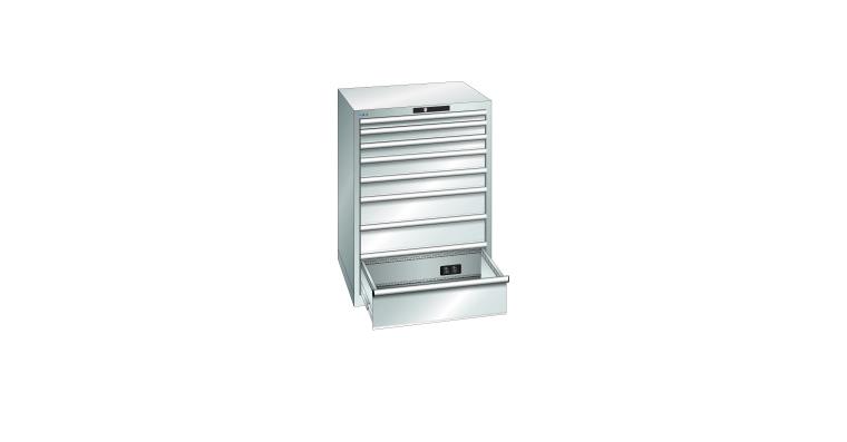 Schubladenschrank 717x725x1000mm 8 Schubladen a 75kg Typ D 2x230V RAL 7035