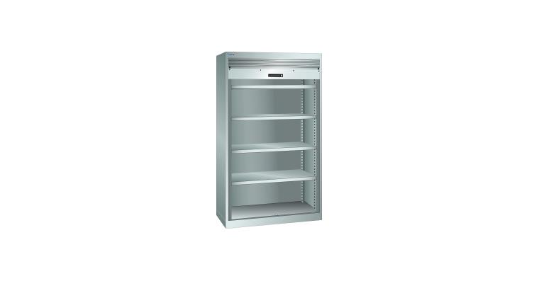 1085188108 Schwerlastschrank mit Rollladen 1100x641x1950mm 4 Fachböden RAL 7035