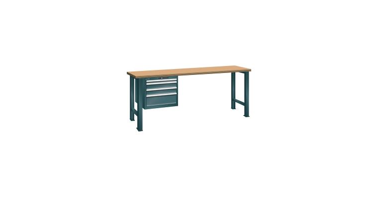 Werkbank 1500x750x890mm 4 Schubladen 1x50/2x100/1x200 75kg Multiplex RAL 7016