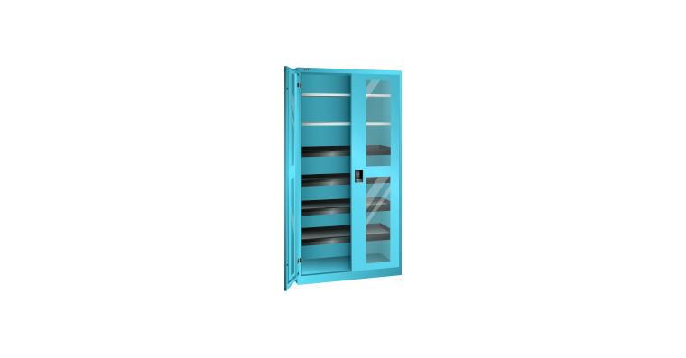 Flügeltürschrank mit 2 Sichtfenster-Türen BxTxH 1000x580x1950mm RAL 5012