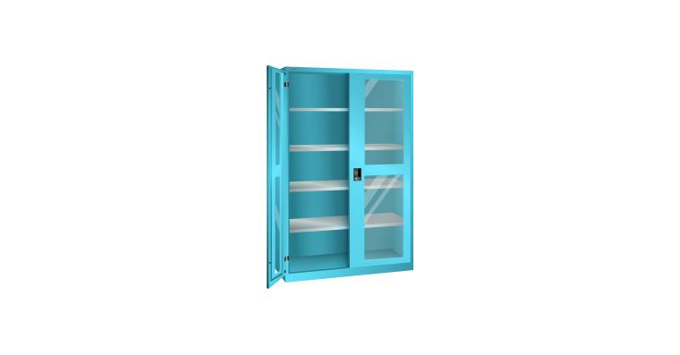 Flügeltürschrank mit Sichtfenster-Türen BxTxH 1250x400x1950mm 4Fachböden RAL5012