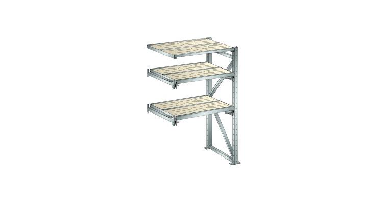 Anbauregal BxTxH 1290x860x2000mm 1 Festrahmen, 2 Auszugrahmen 1000kg RAL 7035