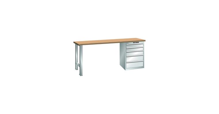 Werkbank 1500x750x890mm 5 Schubladen 2x100/1x150/2x200 75kg Multiplex RAL 7035