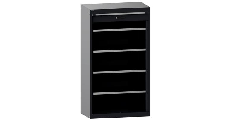 1085188109 Schwerlastschrank mit Rollladen 1100x641x1950mm 4 Fachböden RAL 7016