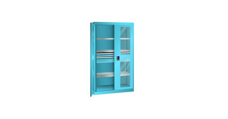 1085188113 Schwerlastschrank mit 2 Sichtfenster-Flügeltüren 1100x641x1950mm RAL 5012
