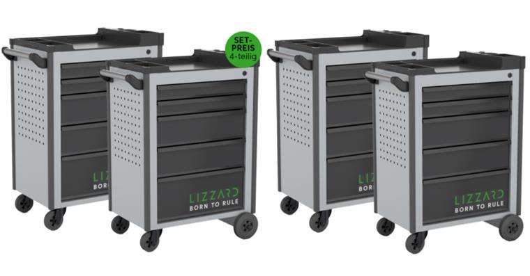 LIZZARD Werkzeugwagen 5 Schubladen RAL 7035/7016 4er-Set