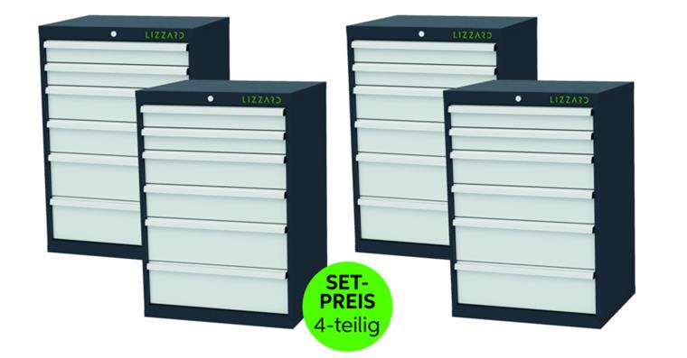LIZZARD Schubladenschrank 6 Schubladen B700xT575xH1020mm RAL7016/7035 4er-Set