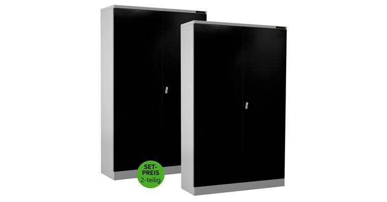 LIZZARD Flügeltürschrank H1950xB1200xT600 mm RAL7035/7016 mit 4 Fachböden 2er-Set