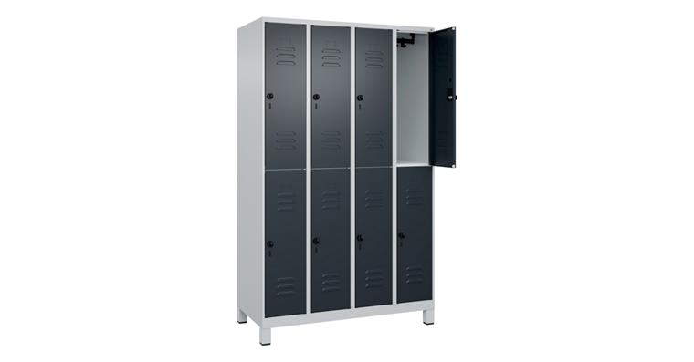 1085207501 Doppelstock-Spind Classic PLUS, Füße, 8 Fächer, 1950x1200x500mm RAL 7035/7016