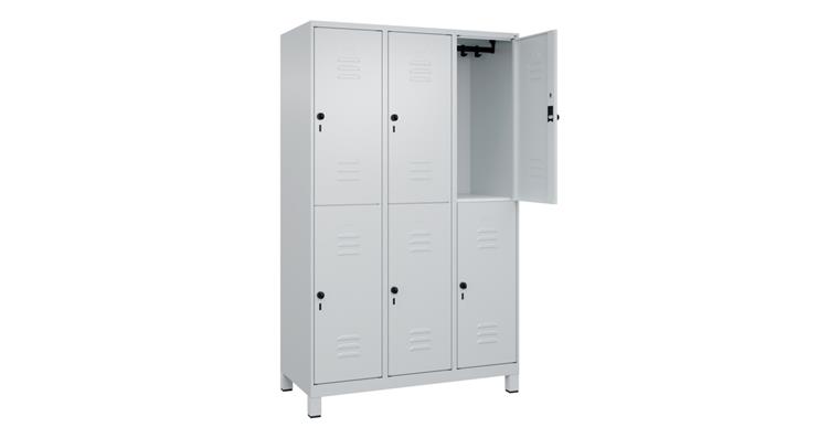 Doppelstock-Spind Classic PLUS, Füße, 6 Fächer, 1950x1200x500mm RAL 7035/7035