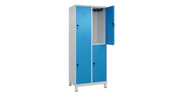 Doppelstock-Spind Classic PLUS, Füße, 4 Fächer, 1950x800x500mm RAL 7035/5012