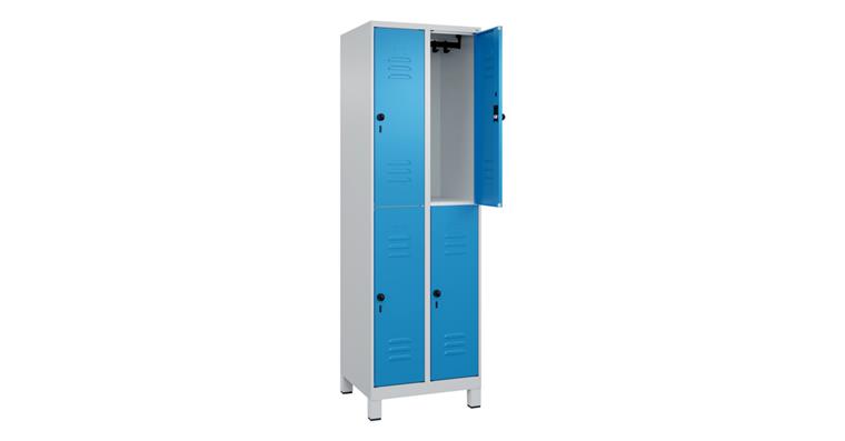 1085207102 Doppelstock-Spind Classic PLUS, Füße, 4 Fächer, 1950x600x500mm RAL 7035/5012