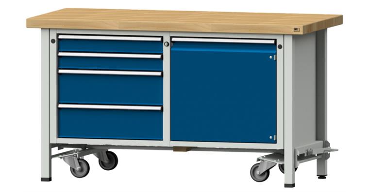 1082083403 Kastenwerkbank mobil 1500x700x850mm 4x Schubladen 1x Tür BMP 7035/5010