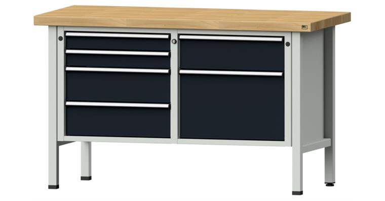 1082081602 Kastenwerkbank 1500x700x900mm 6 Schubladen Buche-Massivplatte 7035/7016
