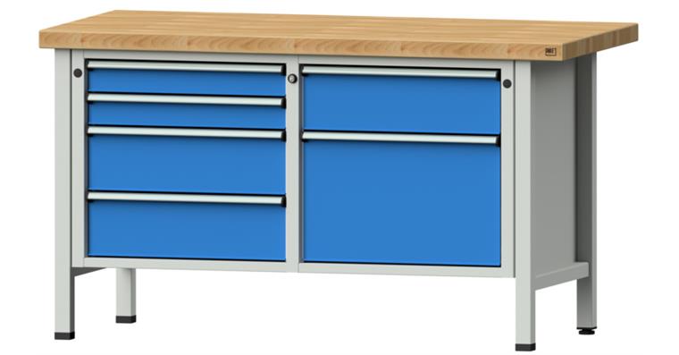 1082081101 Kastenwerkbank 1500x700x850mm 6 Schubladen Buche-Massivplatte 7035/5012