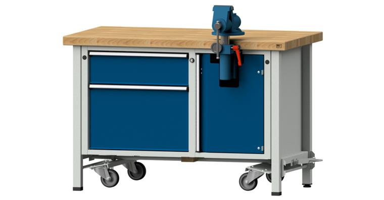 1082131202 Montagewerkbank fahrbar 2 Schubladen B1270xT700xH850 mm RAL7035/5010
