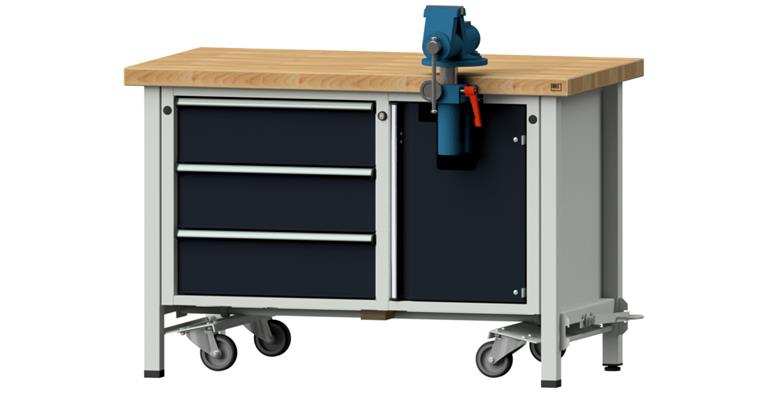 1082131303 Montagewerkbank fahrbar 3 Schubladen B1270xT700xH850 mm RAL7035/7016