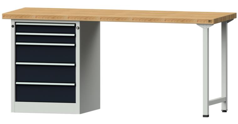 KOMBIWERKBANK Buche-Massivplatte 5 Schubladen 2000X700x900 MM RAL 7035/7016