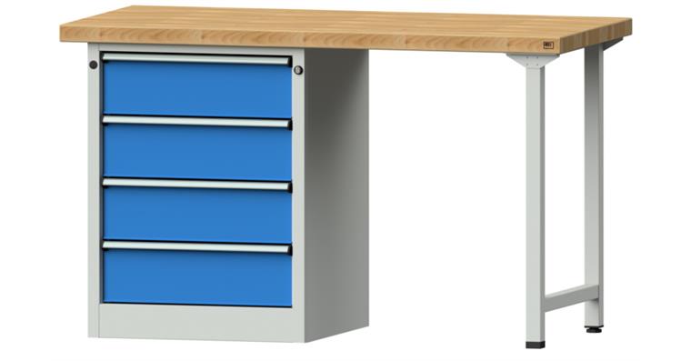 KOMBIWERKBANK Buche-Massivplatte 4 Schubladen 1500X700x900 MM RAL 7035/5012