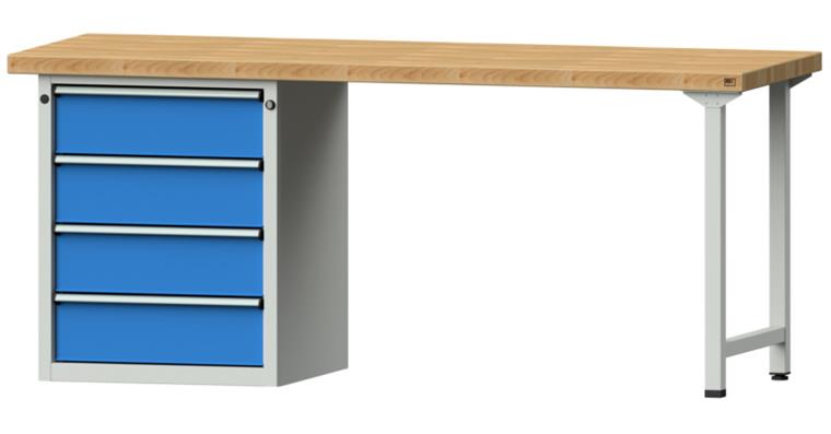 KOMBIWERKBANK Buche-Massivplatte 4 Schubladen 2000X700x850 MM RAL 7035/5012