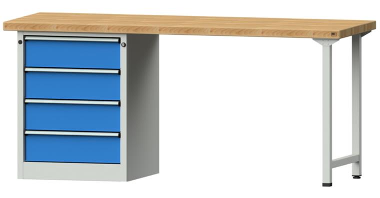 KOMBIWERKBANK Buche-Massivplatte 4 Schubladen 2000X700x900 MM RAL 7035/5012