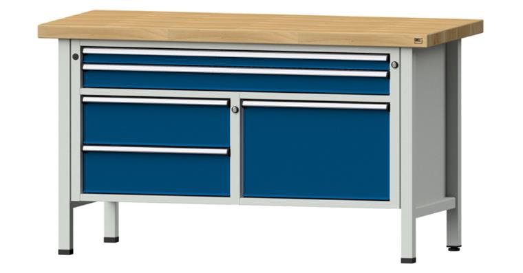 1082085401 Kastenwerkbank 1500x700x850mm 3-teilig 5 Schubladen Buche-Massivplatte 7035/5010