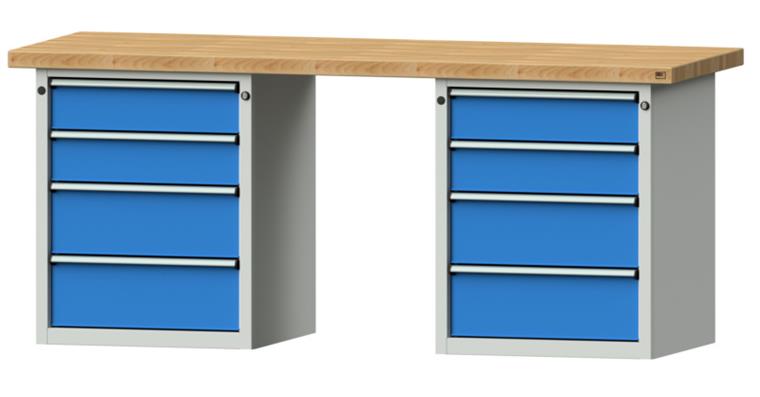 Kastenwerkbank 2000x700x850mm 8 Schubladen Buche-Massivplatte 7035/5012