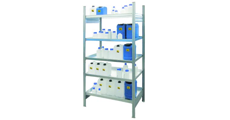 Gefahrstoffregal 1060 x 635 x 2000 mm KG-GR 100 / 5 Wannenböden  - Grundfeld
