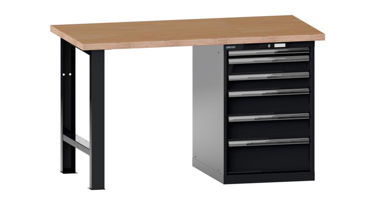 1082010115 Werkbank 1500x750x890mm 6 Schubladen 1x50/2x100/2x150/1x200 75kg RAL 7016