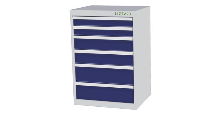 Lizzard Schubladenschrank 6 Schubladen B700xT575xH1020mm RAL7035/5010
