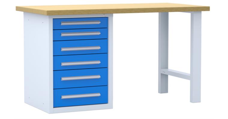 Kombi-Werkbank B1500xT750x840 mm 6 Schubladen RAL7035/5012