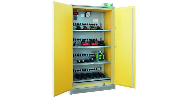 Akkuschrank LI-ION Basic Store mit Brandunterdrückungssystem 4xSteckdosenleiste