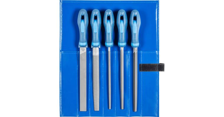 Set of flat hand engineer's files with handle, 5 pieces, L=200mm, German cut 1