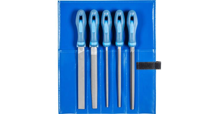 Set of flat hand engineer's files with handle, 5 pieces, L=200mm, German cut 2