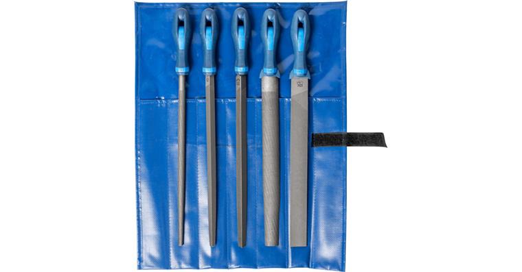 Set of flat hand engineer's files with handle, 5 pieces, L=300mm, German cut 1