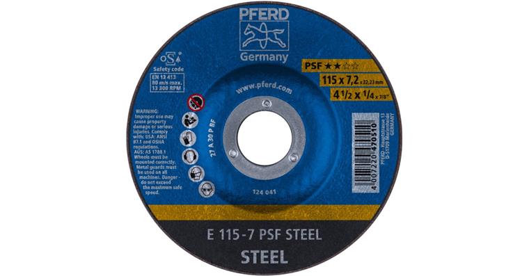 Grinding disc, depressed centre, universal line, PSF STEEL, dia. 115x7 mm