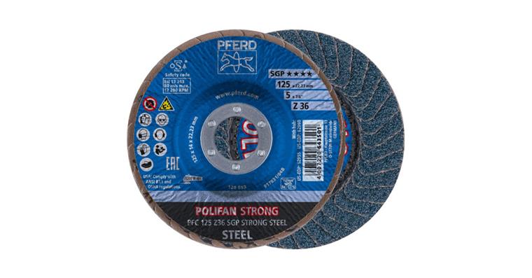 PFERD flap wheel discs Polifan-SGP STRONG STEEL diameter 125 mm, grain 36