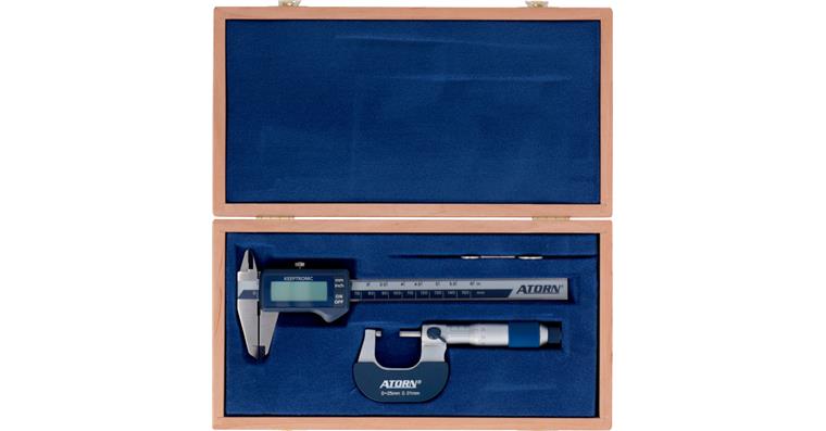 1031358104 ATORN 2-piece measuring instrument set, wooden case, digital vernier callipers